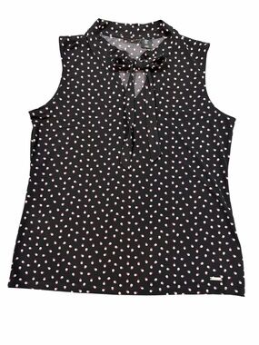 Tahari Black Polka Dot Sleeveless Tie Neck Blouse Top Size Medium